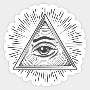 All seeing Eye in Triangle. Freemasonry occult Symbol in engraving style. Vector illustration Sticker